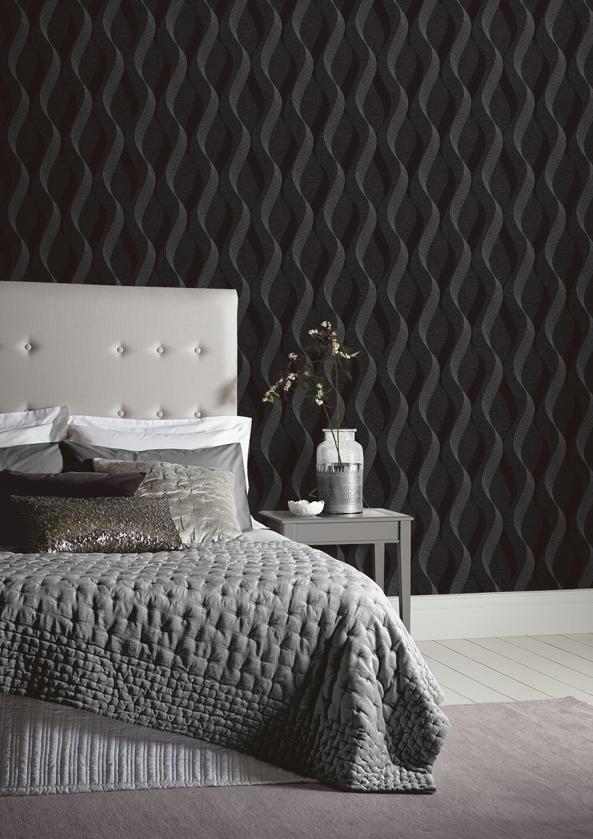 Luxe Ribbon Black/Silver Wallpaper Arthouse USA Inc.