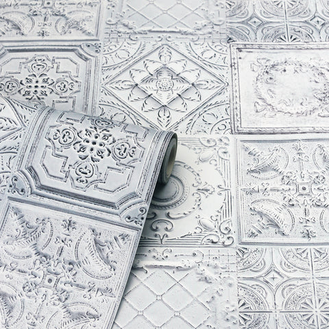 Tin Tile White Wallpaper