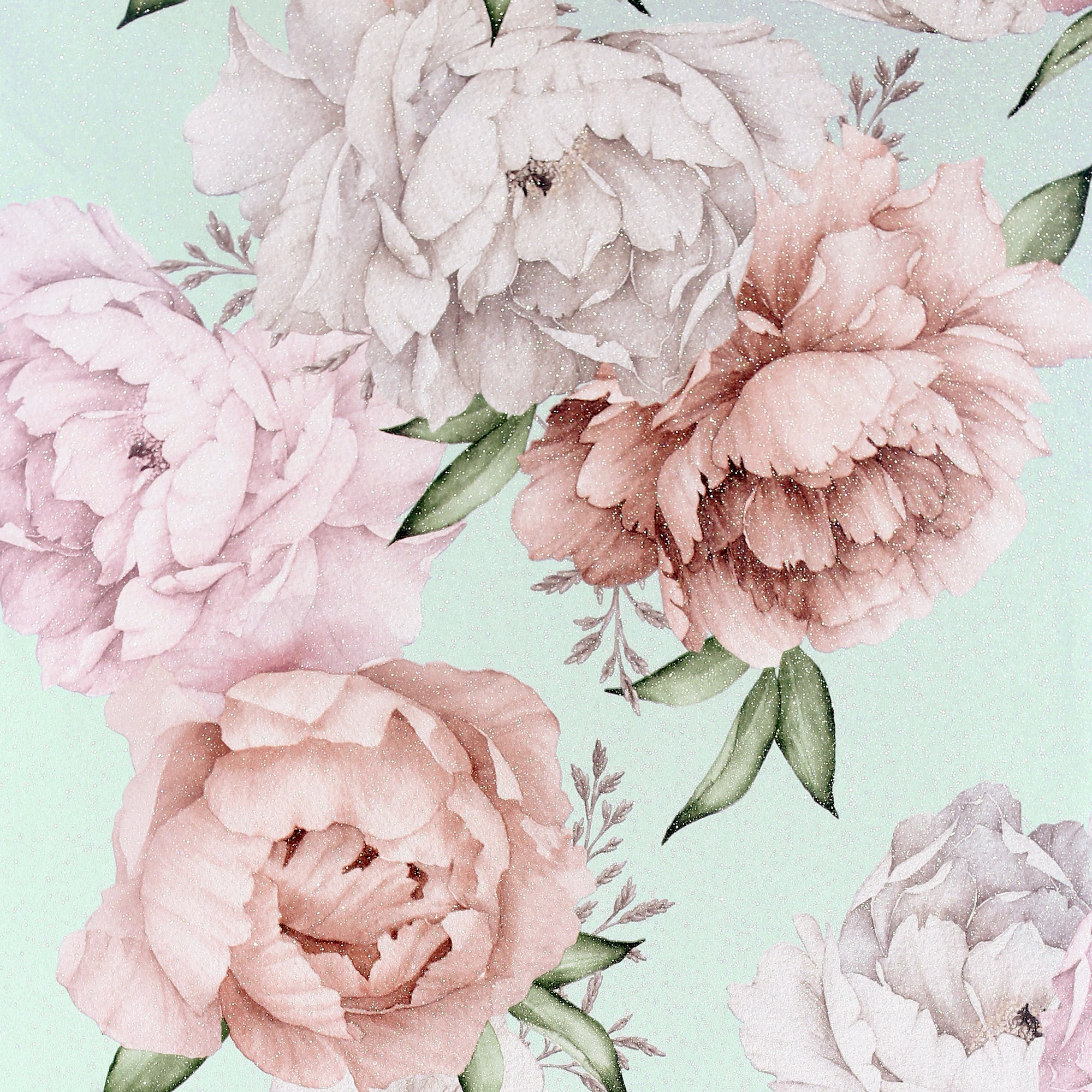 Mixed Peonies Mint Wallpaper