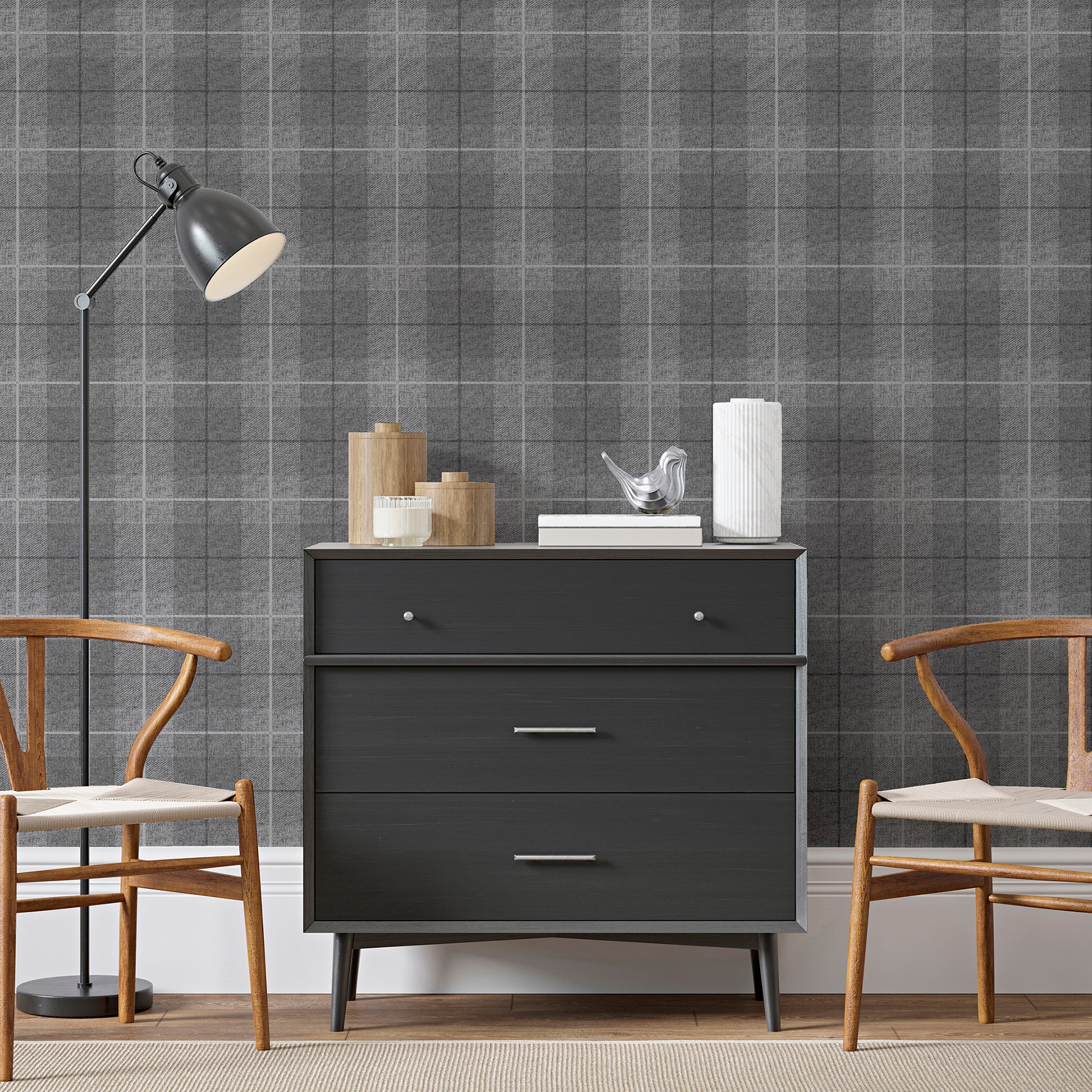 Country Tartan Charcoal Wallpaper