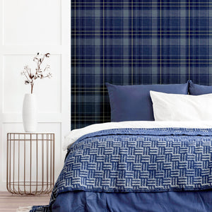 Twilled Plaid Navy & Gold Wallpaper