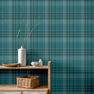 Twilled Plaid Emerald Green Wallpaper