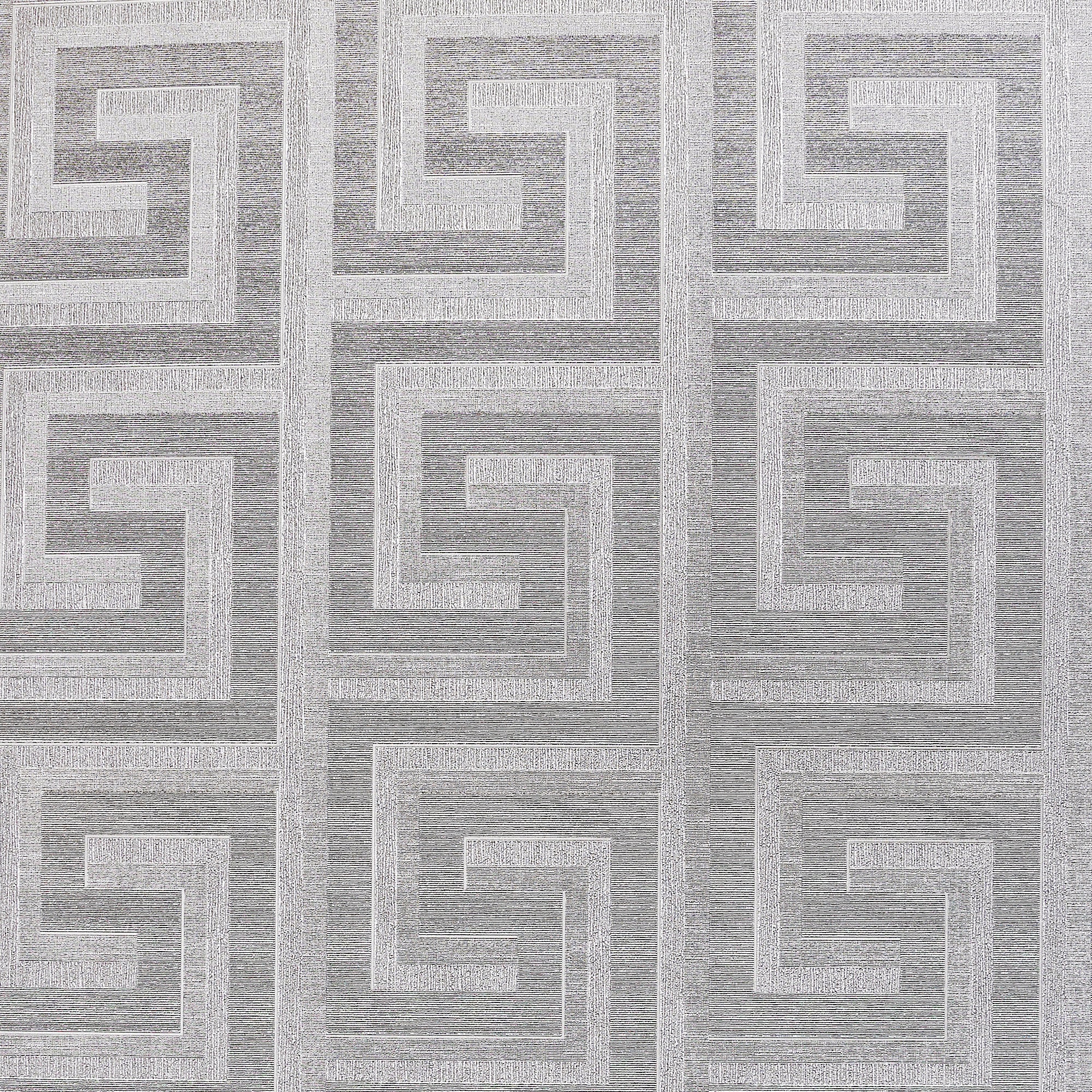 Greek Key Foil Silver Wallpaper
