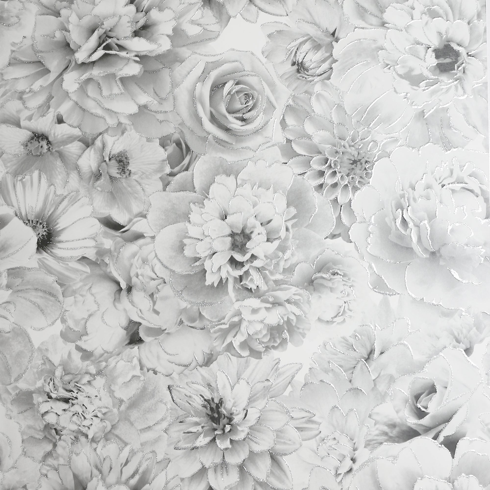 Glitter Bloom Silver Wallpaper