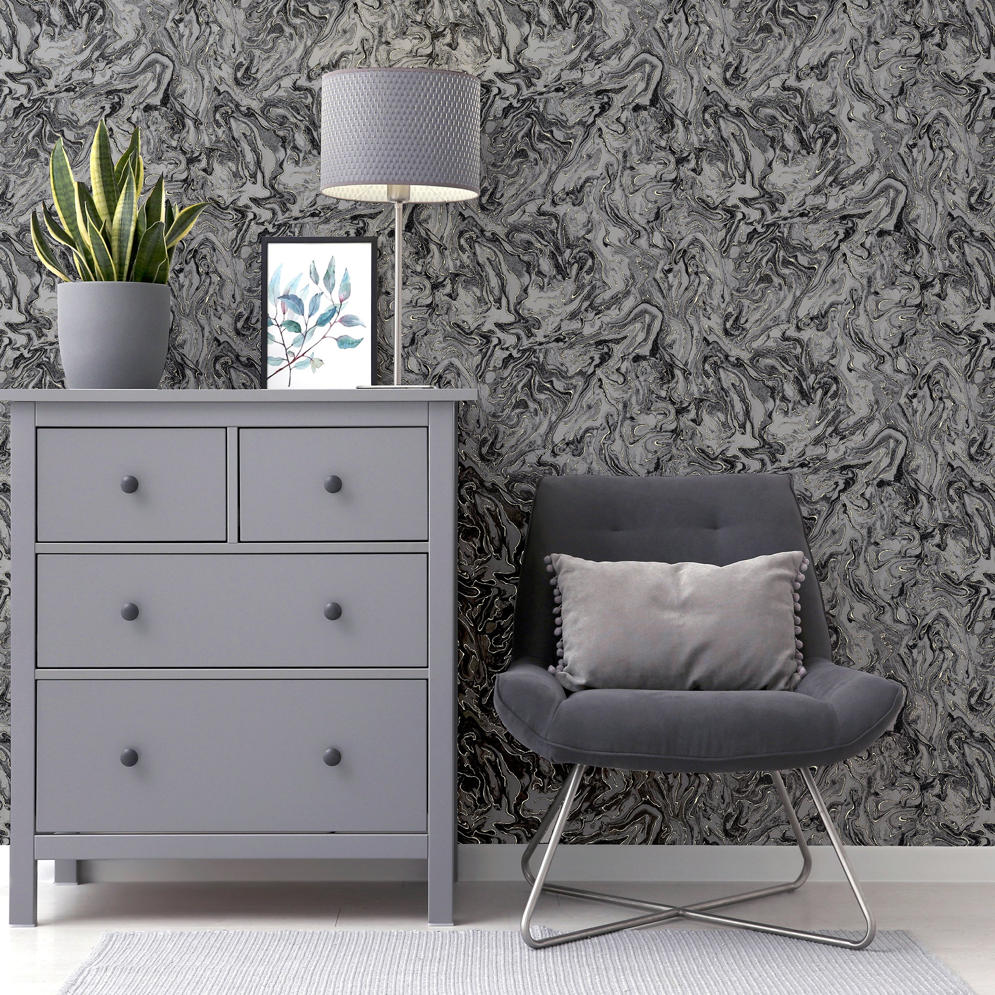 Liquid Marble Charcoal Wallpaper