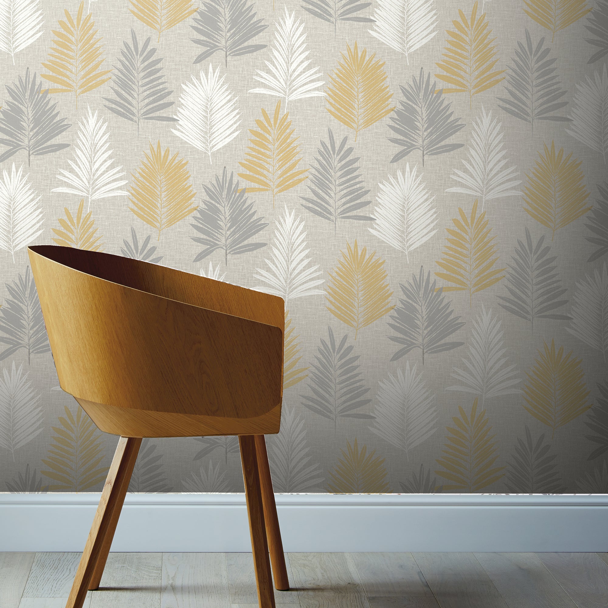 Linen Palm Ochre & Grey Wallpaper
