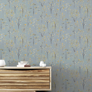 Watercolour Tree Grey Ochre Wallpaper