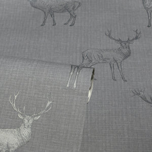 Heritage Stag Grey Silver Wallpaper