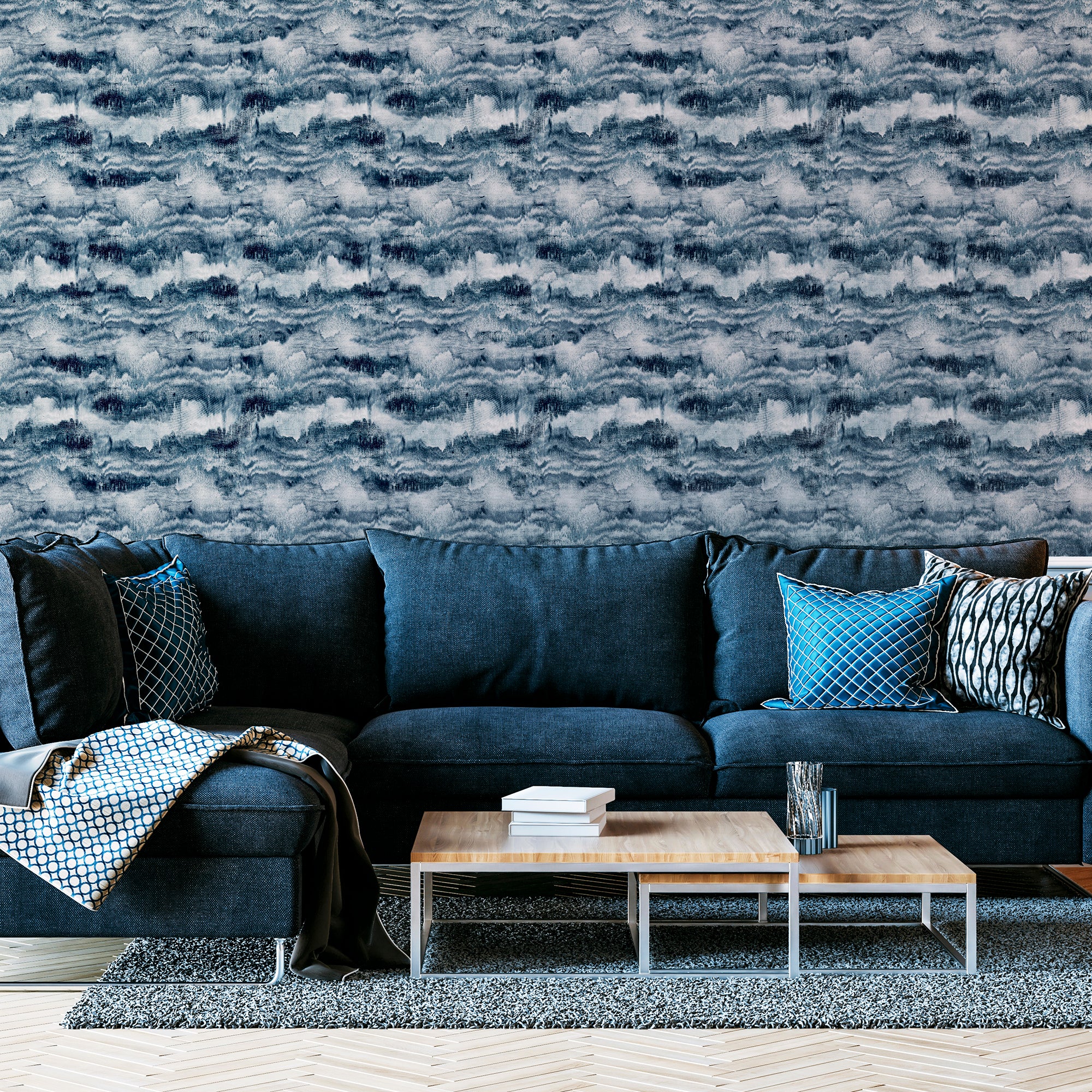 Painted Canvas Navy Wallpaper