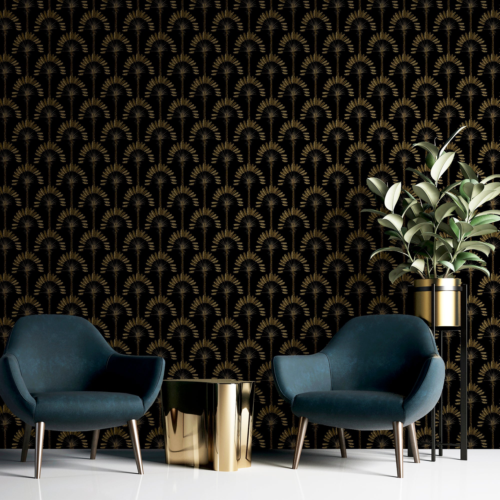 Palm Palace Black & Gold Wallpaper