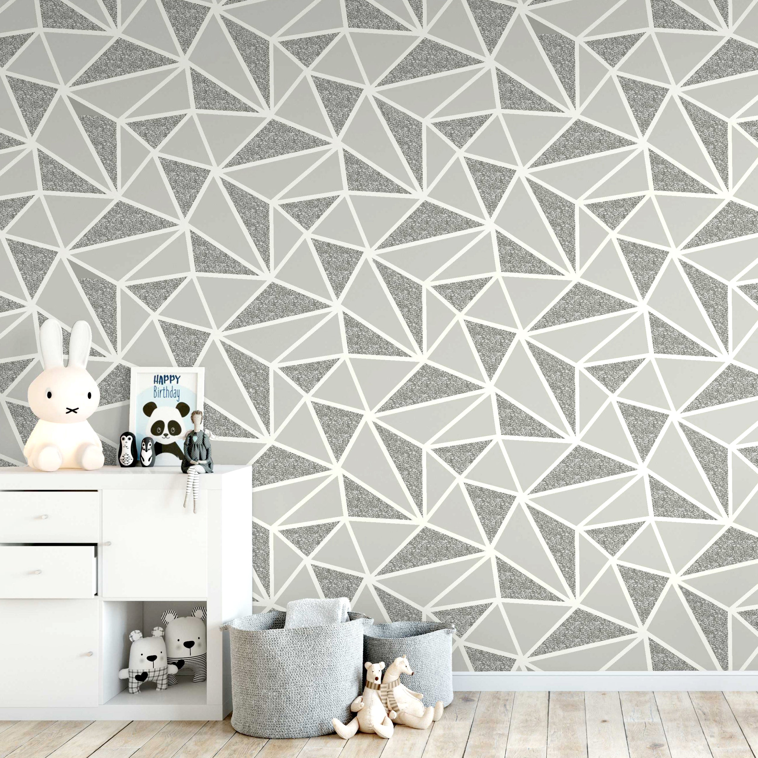 Sequin Fragments Silver & Grey Wallpaper