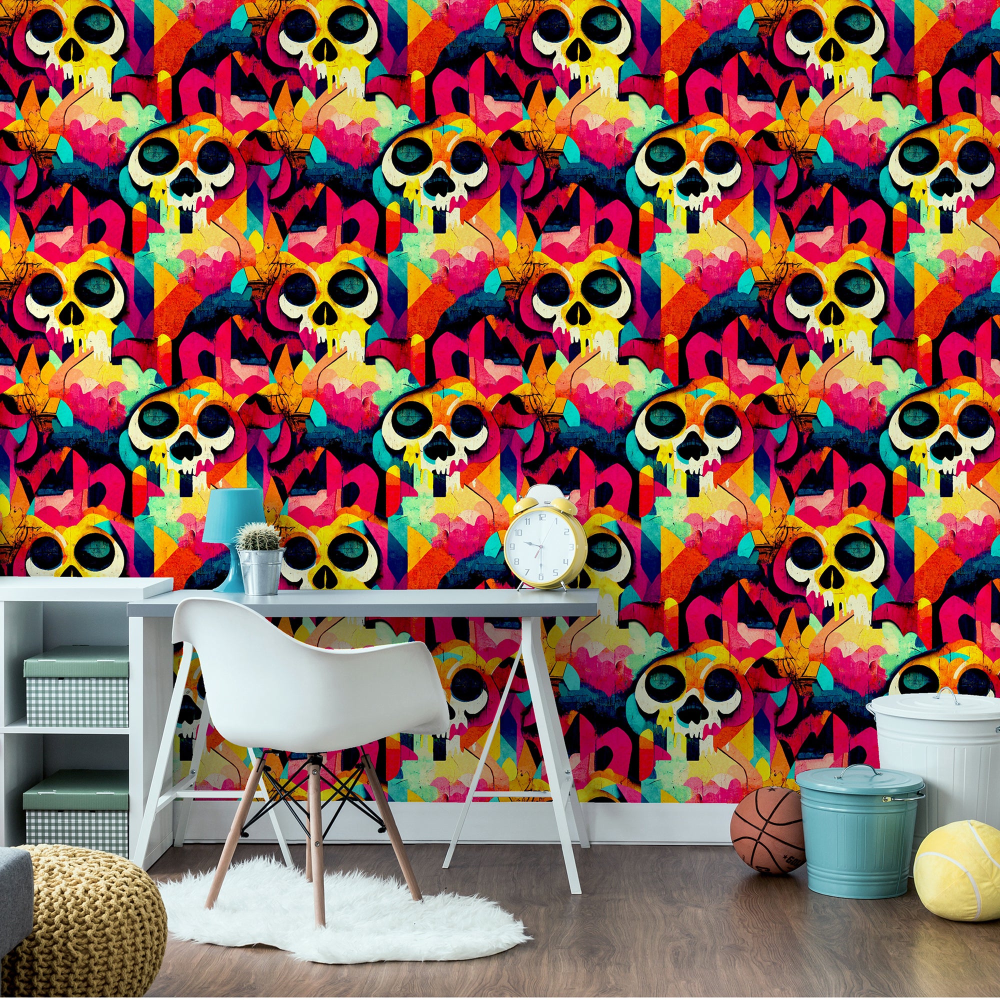 Skull Graffiti Multicoloured Wallpaper
