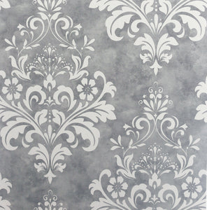Baroque Damask Grey & White Wallpaper