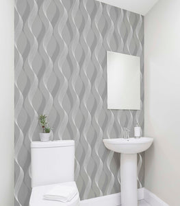 Luxe Ribbon Charcoal & Silver Wallpaper