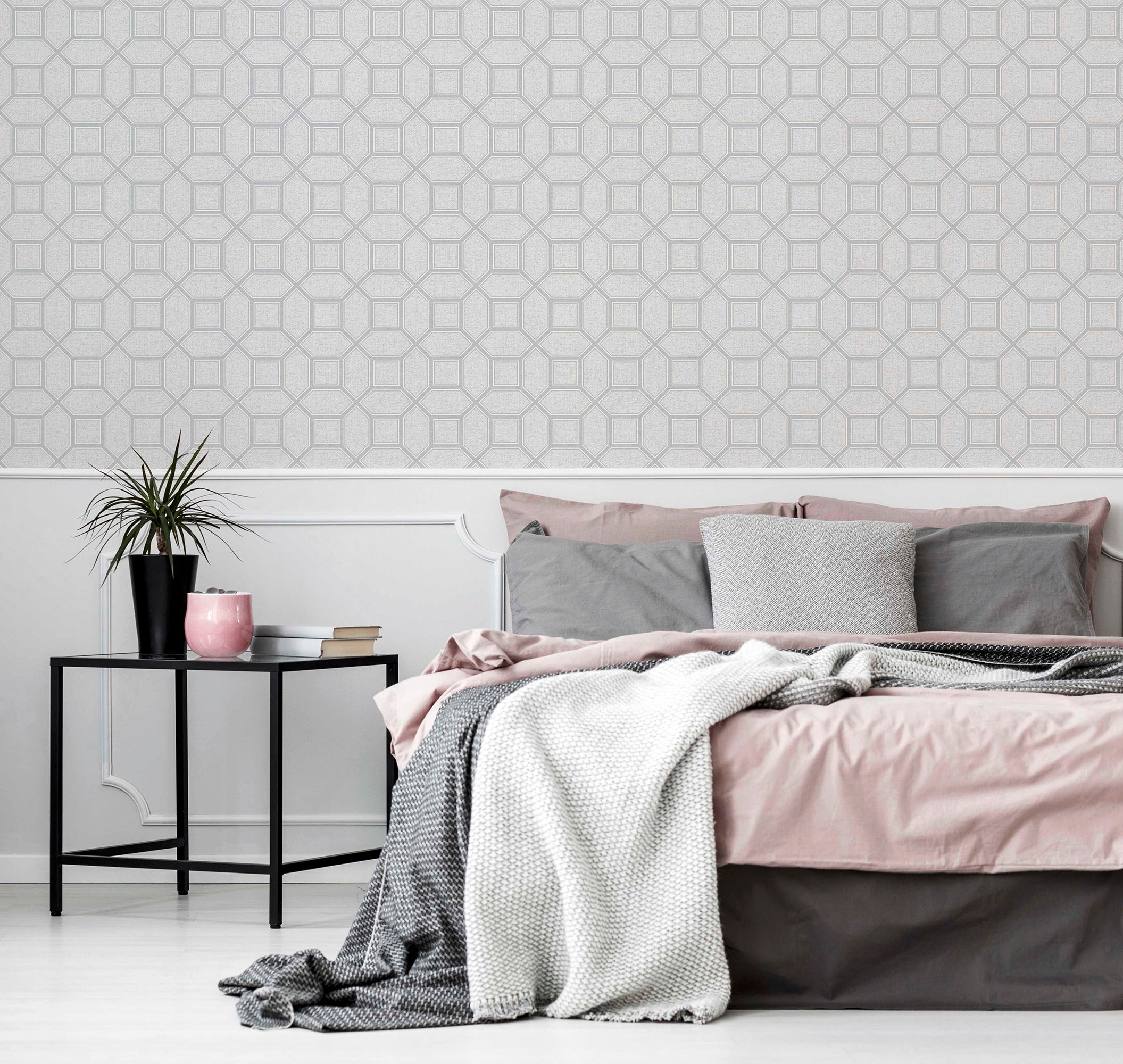 Luxe Origin White/Silver Wallpaper