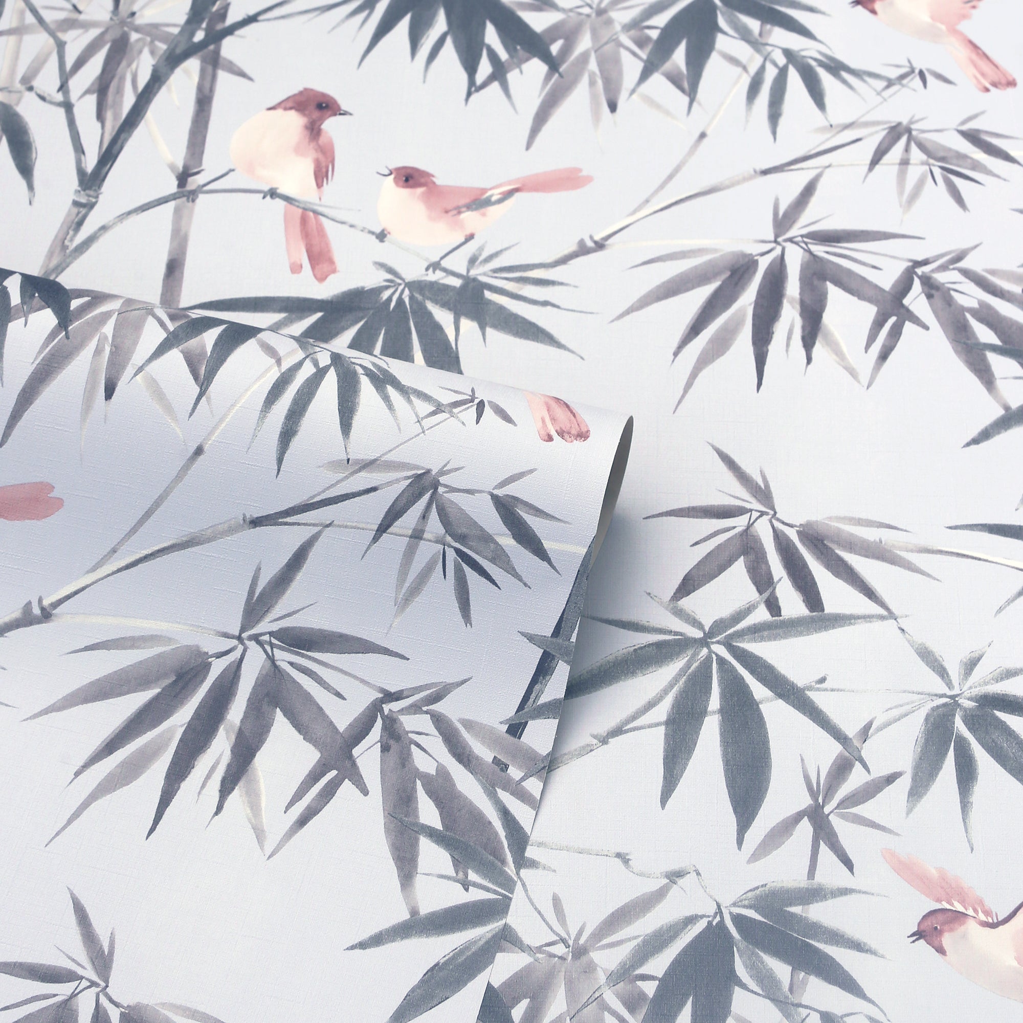 Birds & Bamboo Grey Wallpaper