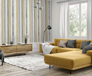 Painted Stripe Ochre & Grey Wallpaper