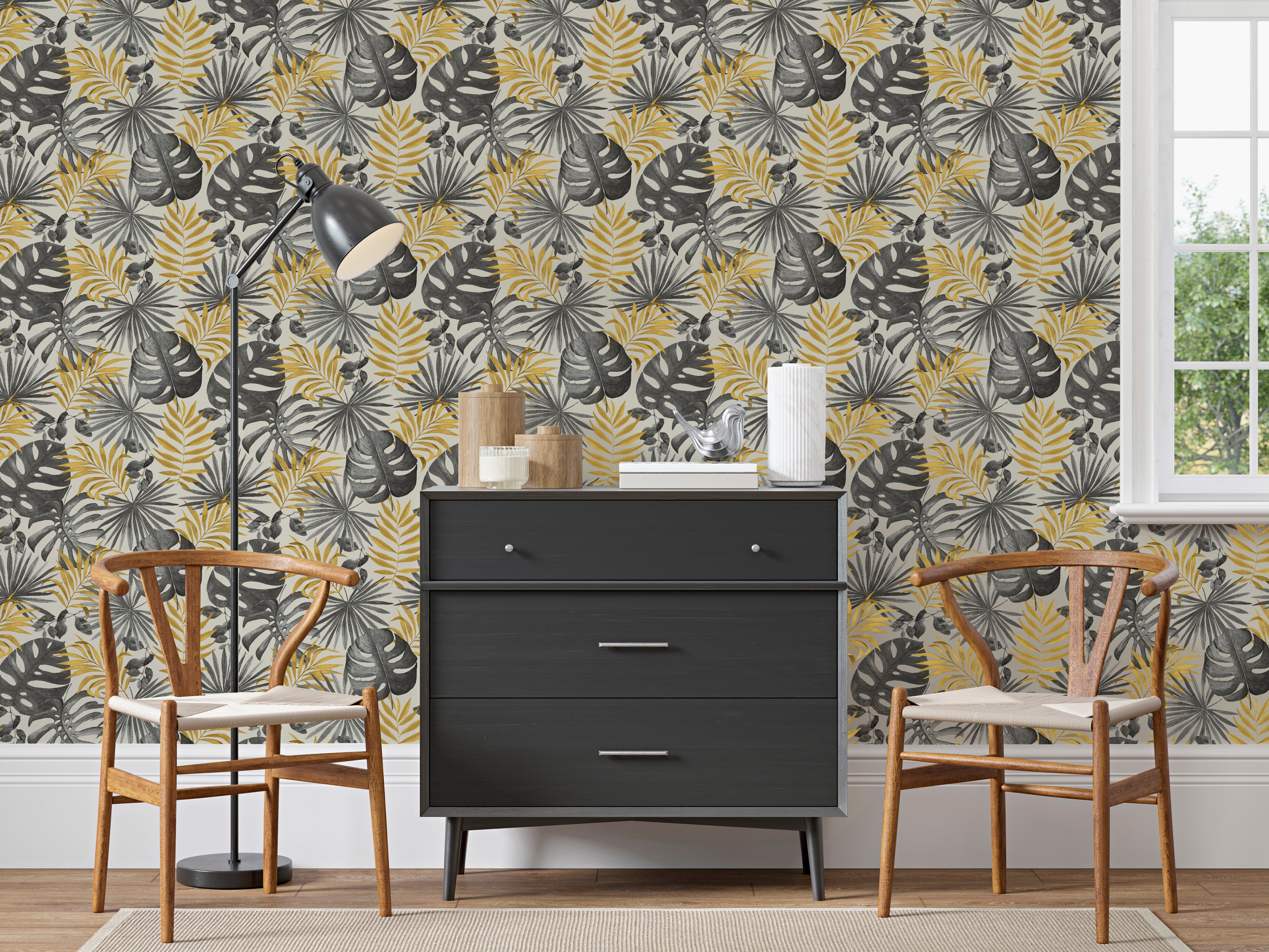 Jungle Wall Black & Gold Wallpaper