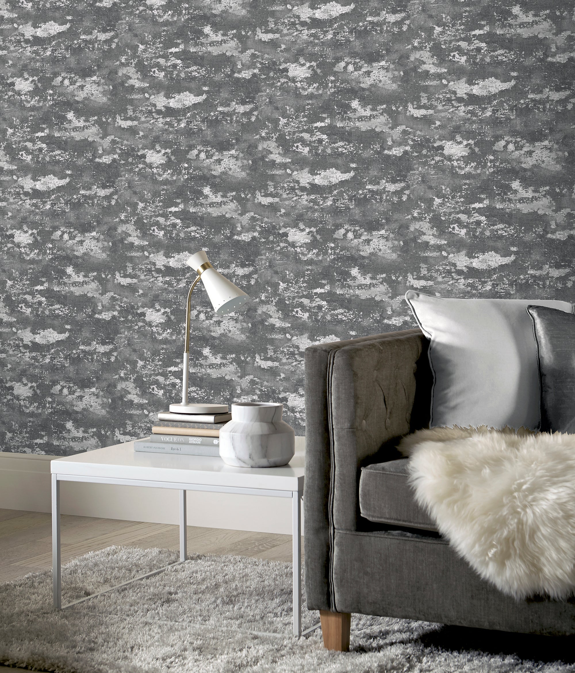 Patina Grey Silver Wallpaper