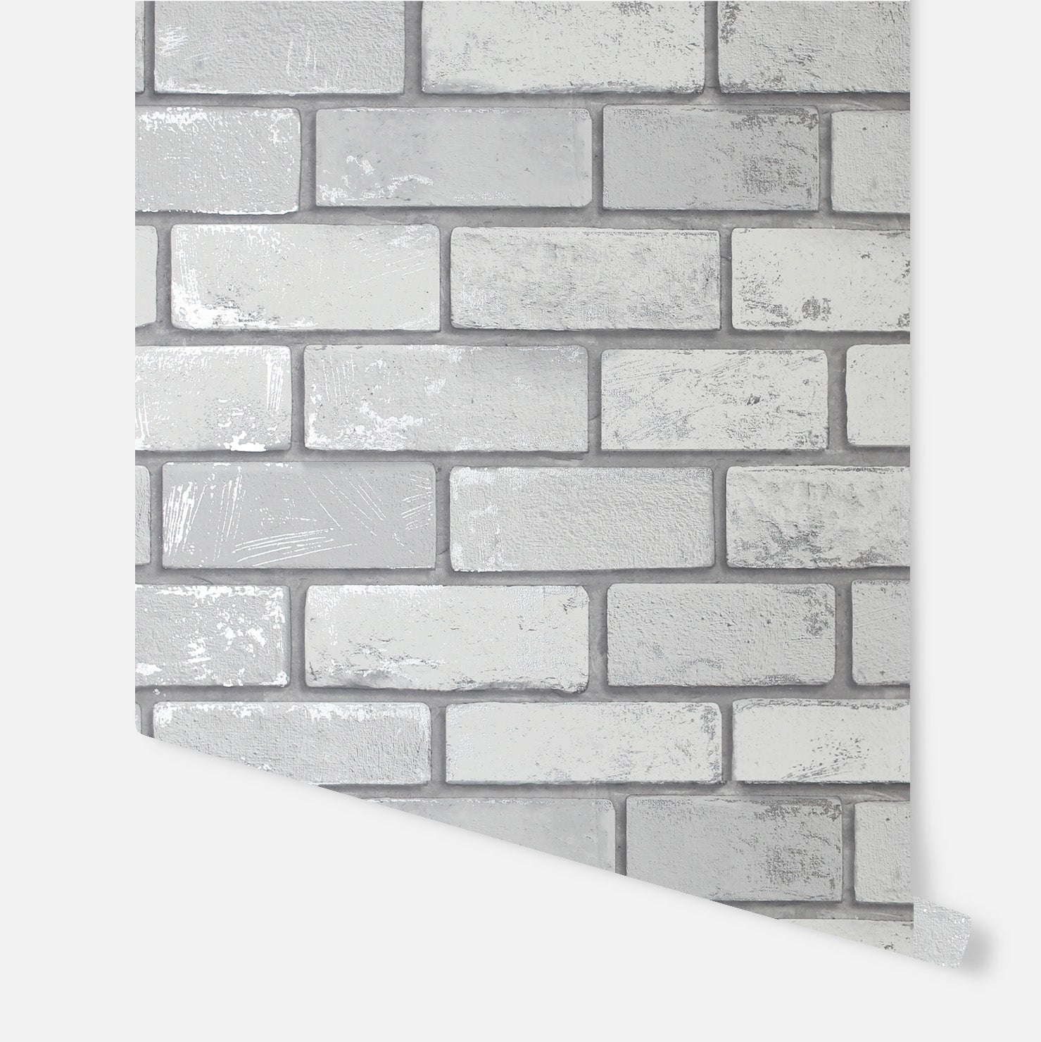 ArtiStick Metallic Brick White Silver Wallpaper