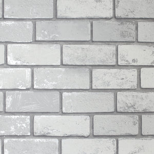 ArtiStick Metallic Brick White Silver Wallpaper