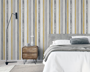 ArtiStick Painted Stripe Ochre Grey Wallpaper