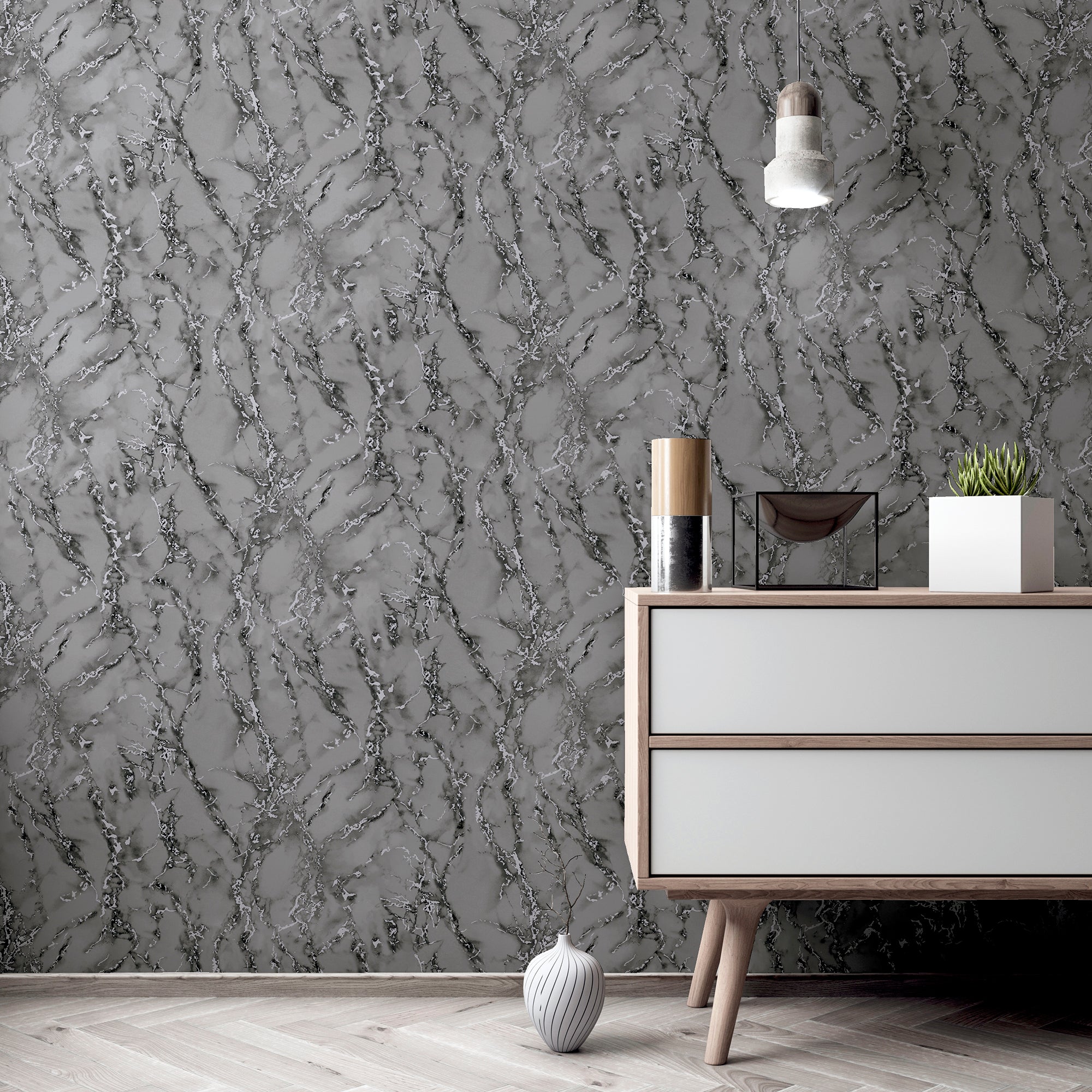 Artistick Carrara Marble Charcoal Wallpaper