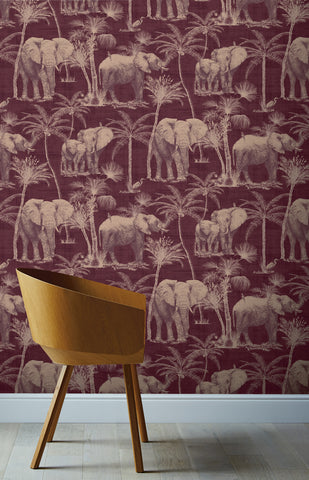 Elephant Grove Aubergine Wallpaper