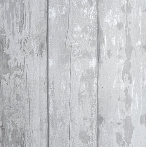 Metallic Washed Wood Grey & Silver Wallpaper