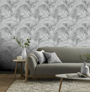 Palm Gunmetal Grey Kiss Foil Wallpaper