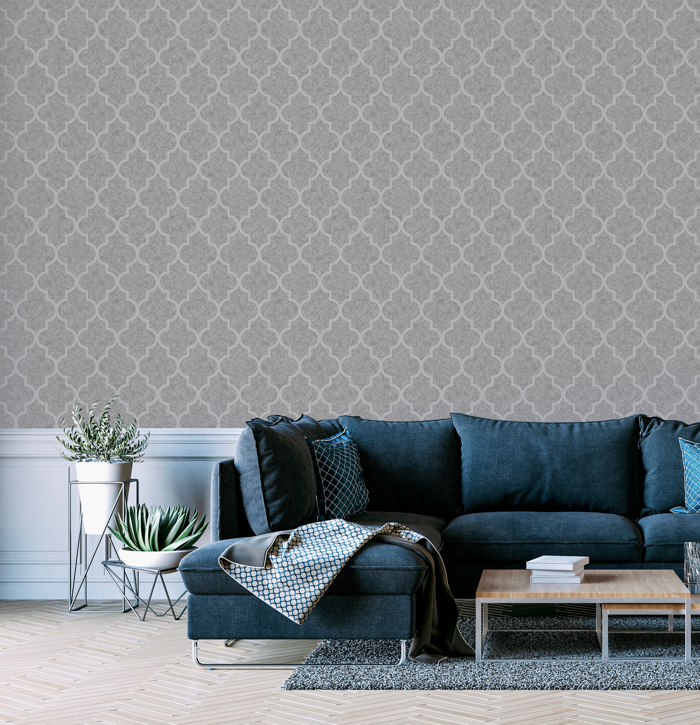 Velvet Trellis Silver Wallpaper