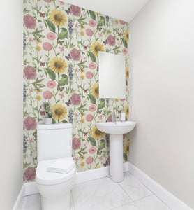 Summer Garden White Multicoloured Wallpaper