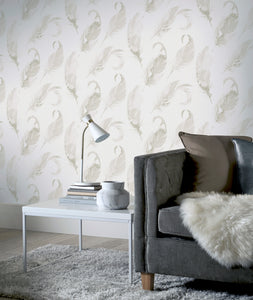 Watercolour Feather Soft Gold Wallpaper
