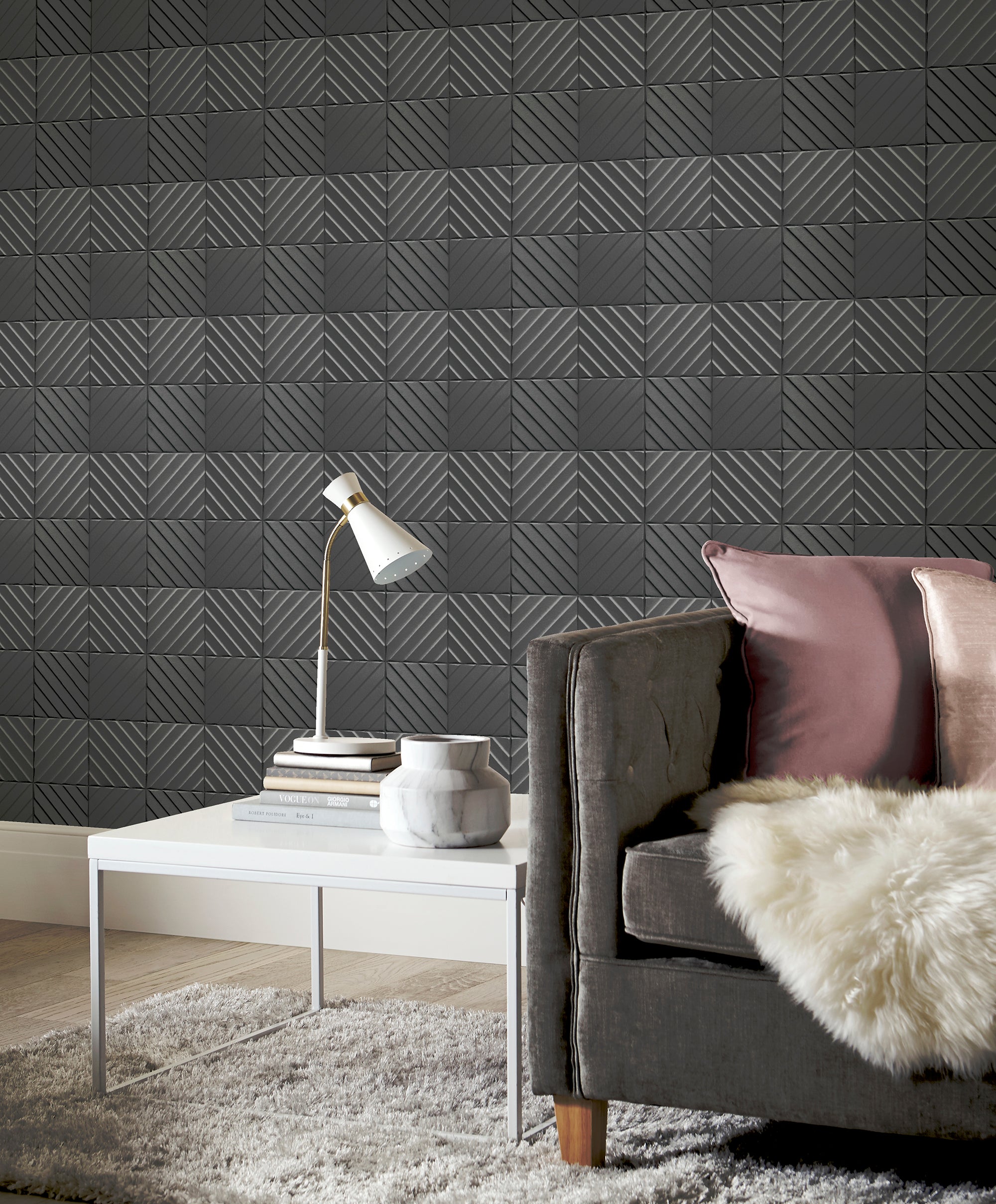 Hotel Tile Gunmetal Wallpaper