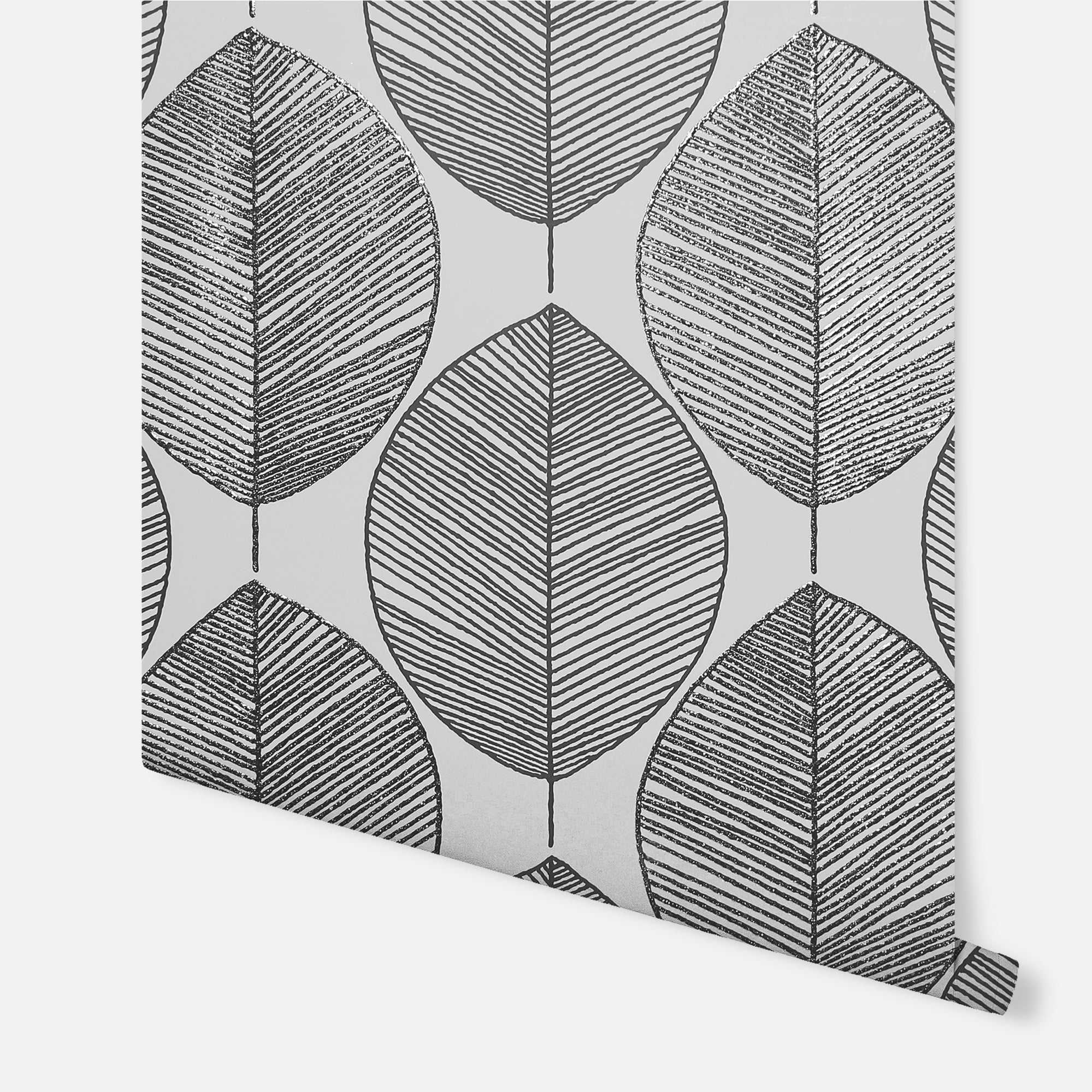 Scandi Leaf Black & White Wallpaper