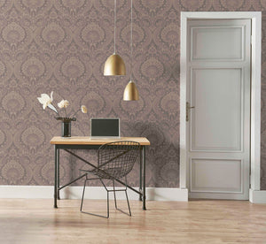 Luxe Damask Chocolate Rose Gold Wallpaper