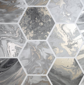 Marbled Hex Charcoal Rose Gold Wallpaper