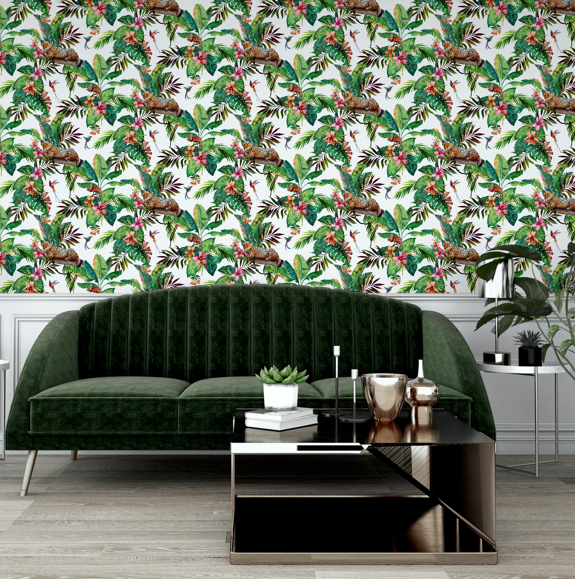 Animal Jungle White Multicolored Wallpaper