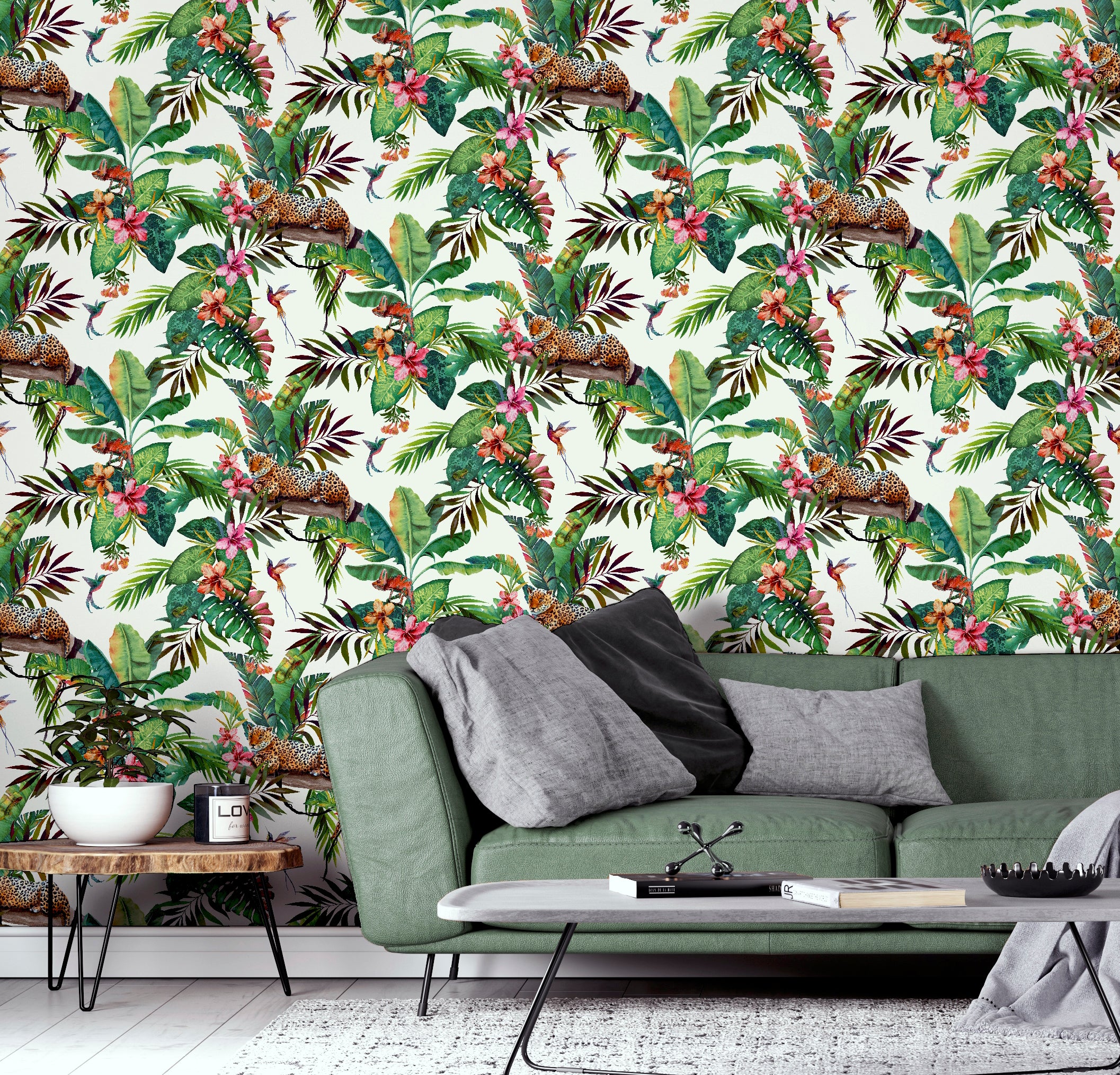 Animal Jungle White Multicolored Wallpaper