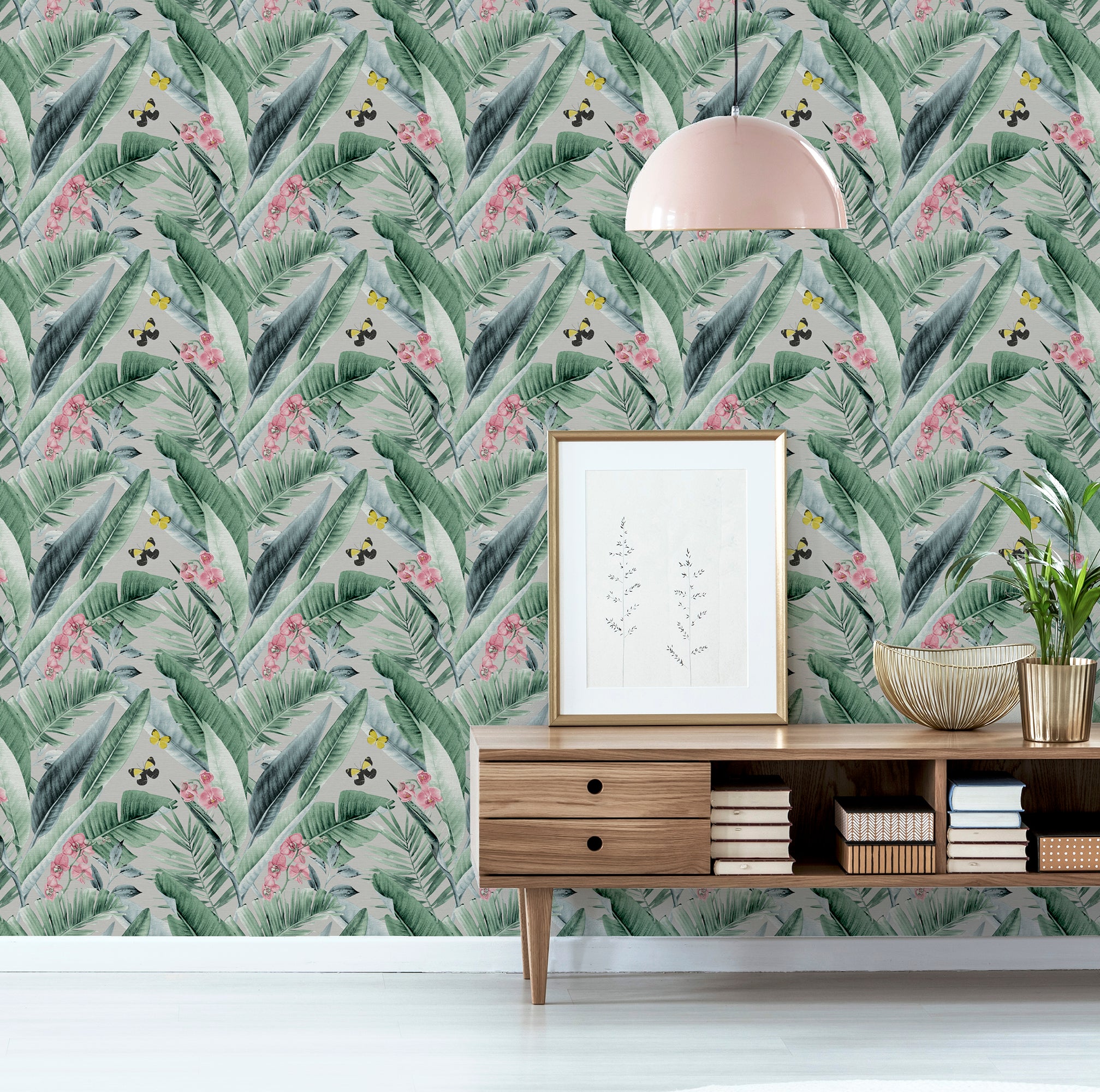 Lush Tropical Grey Multi Wallpaper