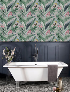 Lush Tropical Grey Multi Wallpaper