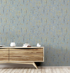 Watercolour Tree Grey Ochre Wallpaper
