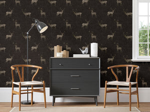 Heritage Stag Charcoal Copper Wallpaper