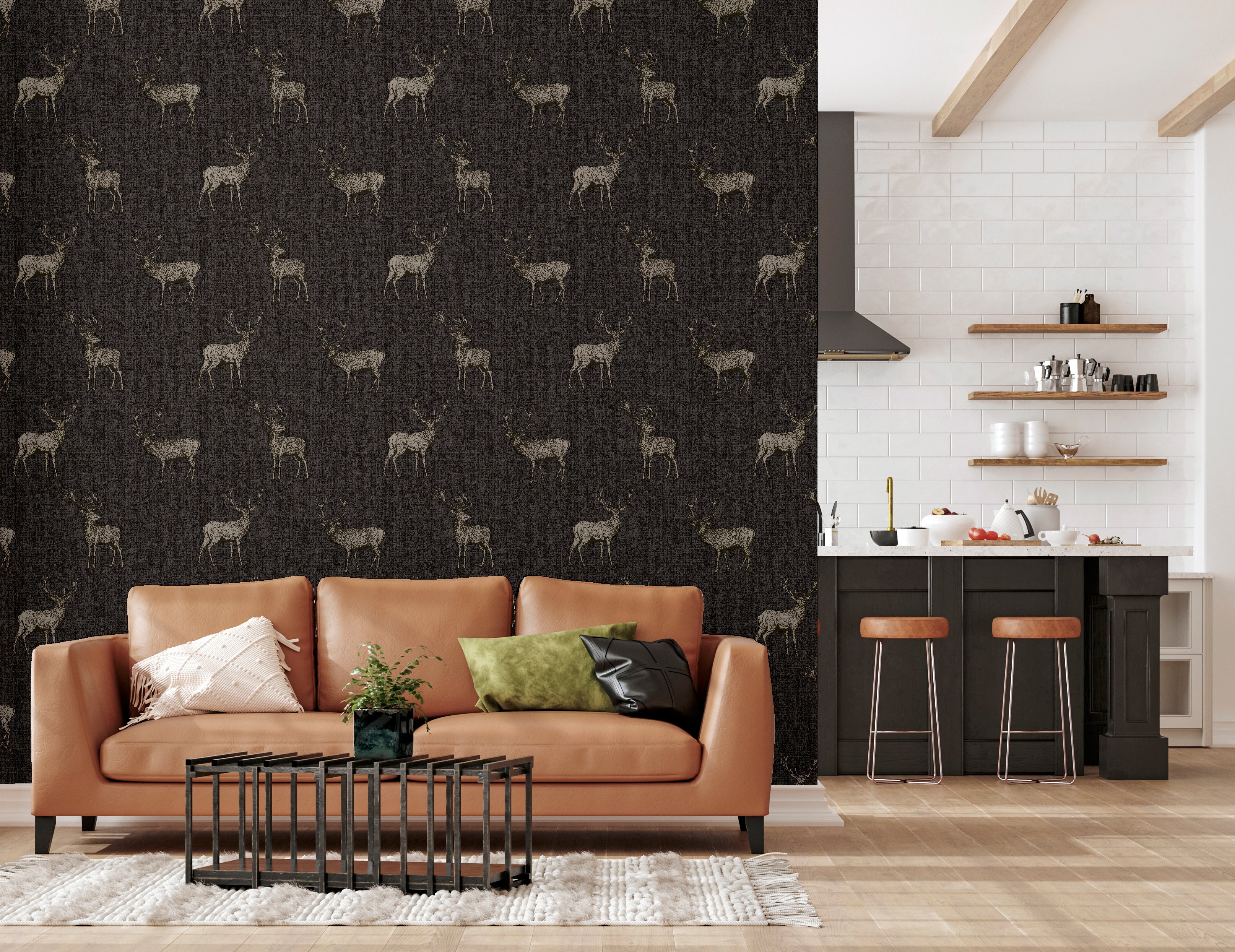 Heritage Stag Charcoal Copper Wallpaper