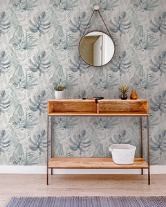 Chalky Tropical Soft Navy Wallpaper