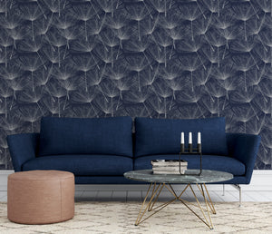 Harmony Dandelion Navy Silver Wallpaper