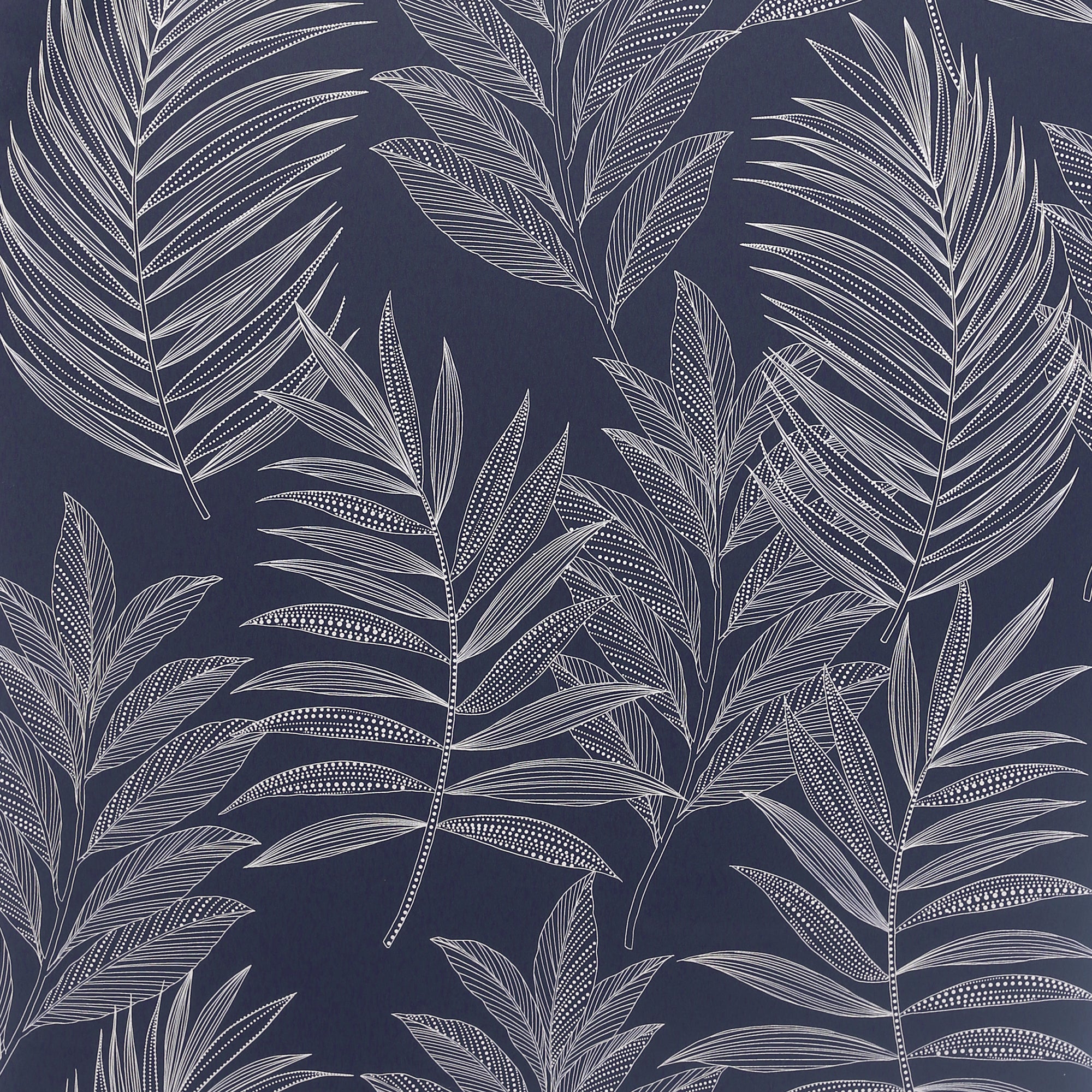 Linear Leaves Navy Wallpaper