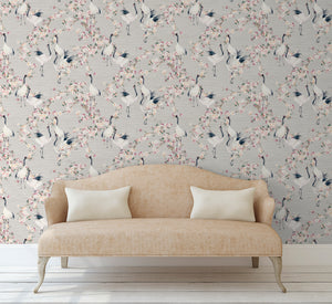 Blossom Crane Natural/Pink Wallpaper